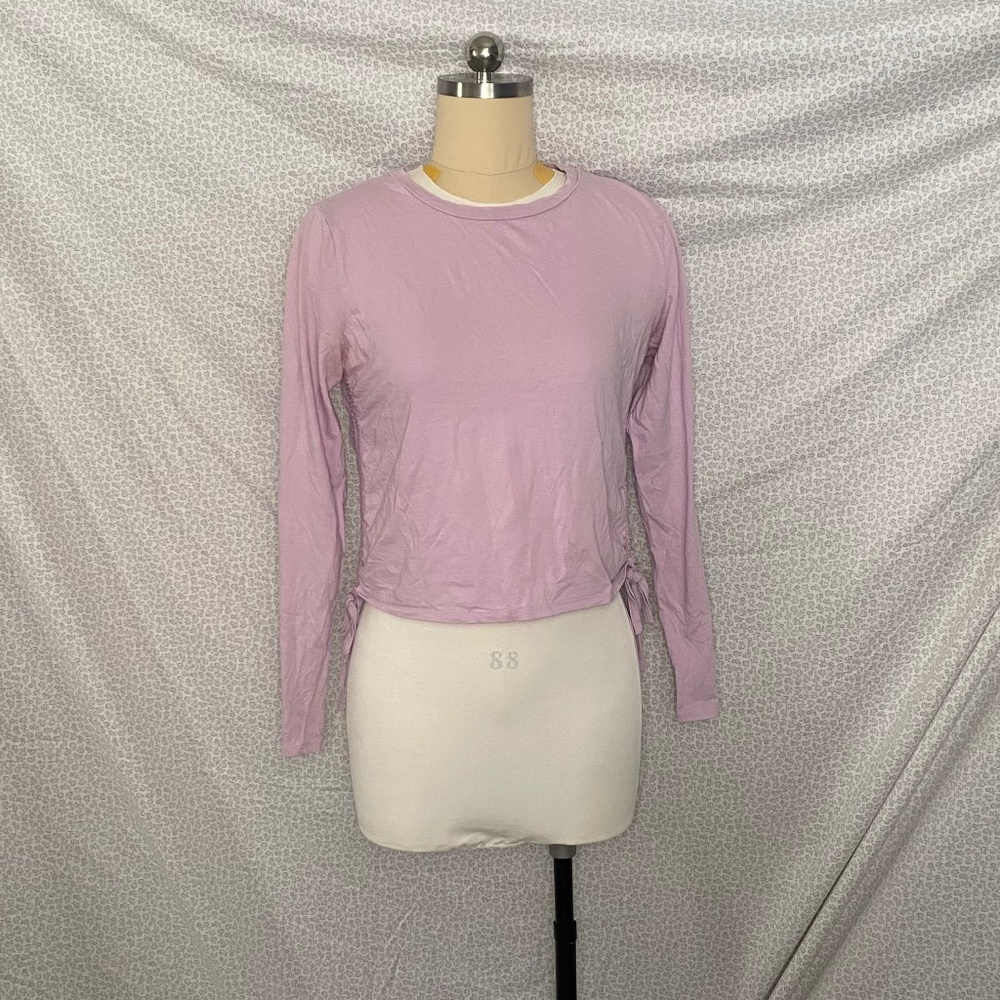Light Purple Long Sleeve Side Bow Cotton Draw String Coquette